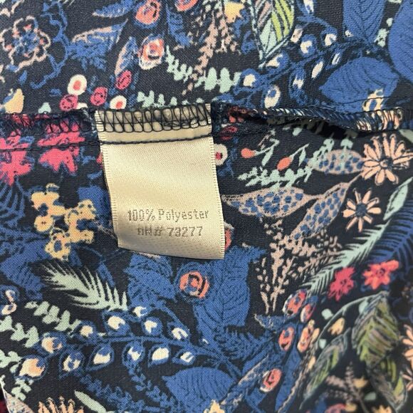LC Lauren Conrad Blue Floral Cap Sleeve Blouse, Tie At Neck, Lightweight, Medium - Picture 10 of 11